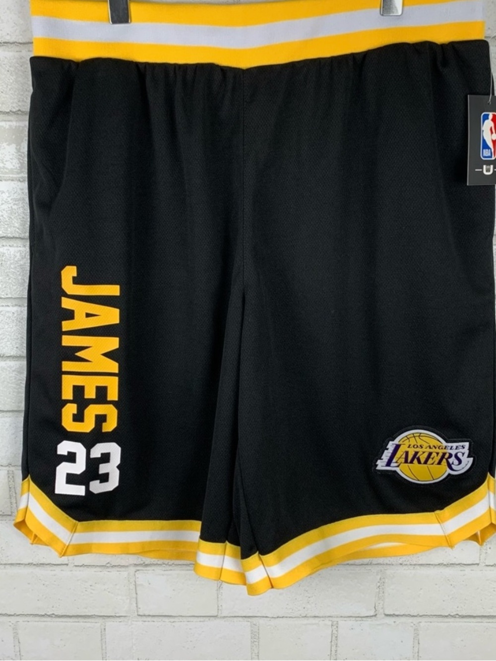 NBA Black Mesh Basketball shorts. King James Los Angeles Lakers